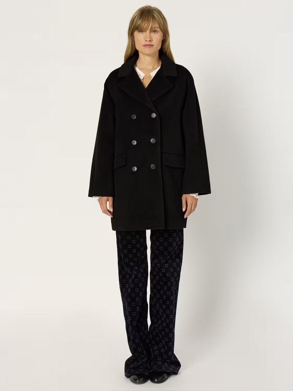Gerard Darel wool double breasted unique coat quiet luxury clean beauty soft s/m